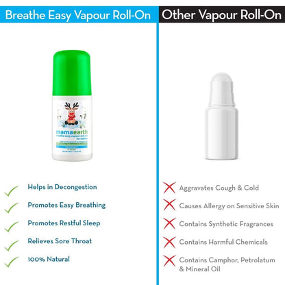 Mamaearth Natural Breathe Easy Vapour Roll-on for Cold & Nasal Congestion, with Wintergreen & Eucalyptus Oil.