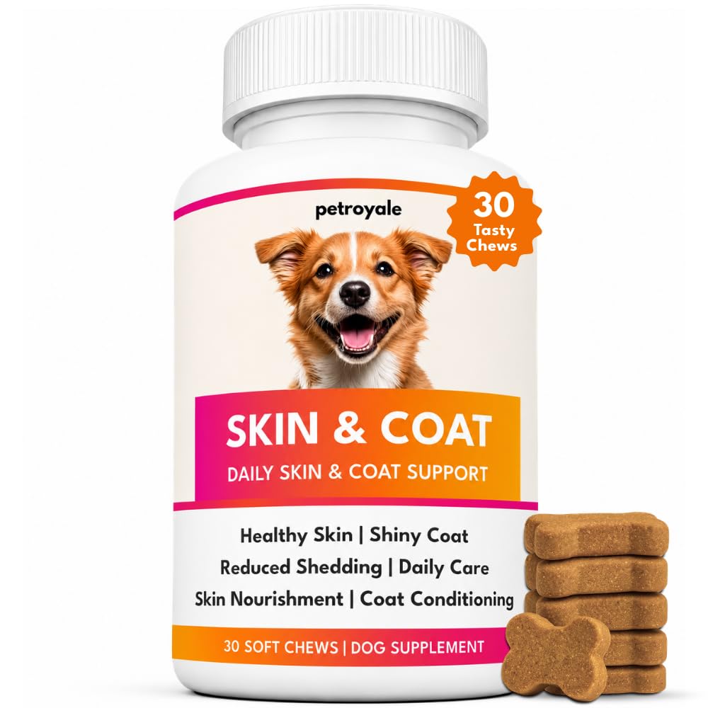 Petroyale Skin & Coat Chews for Dogs | Healthy Skin & Shiny Fur Supplement | Helps Reduce Shedding, Dry & Itchy Skin | Supports Immunity & Overall Wellness | 30 Soft Chews
