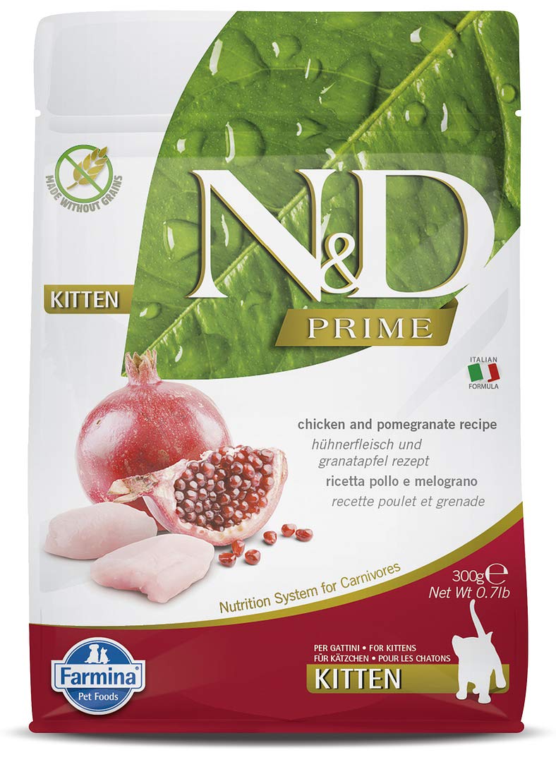 FARMINA N&D Prime Dry Cat Food, Kitten, Grain-Free, 0.3-kg, Chicken and Pomegranate