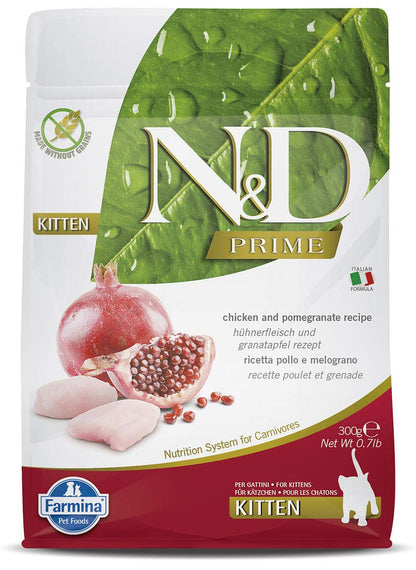 FARMINA N&D Prime Dry Cat Food, Kitten, Grain-Free, 0.3-kg, Chicken and Pomegranate