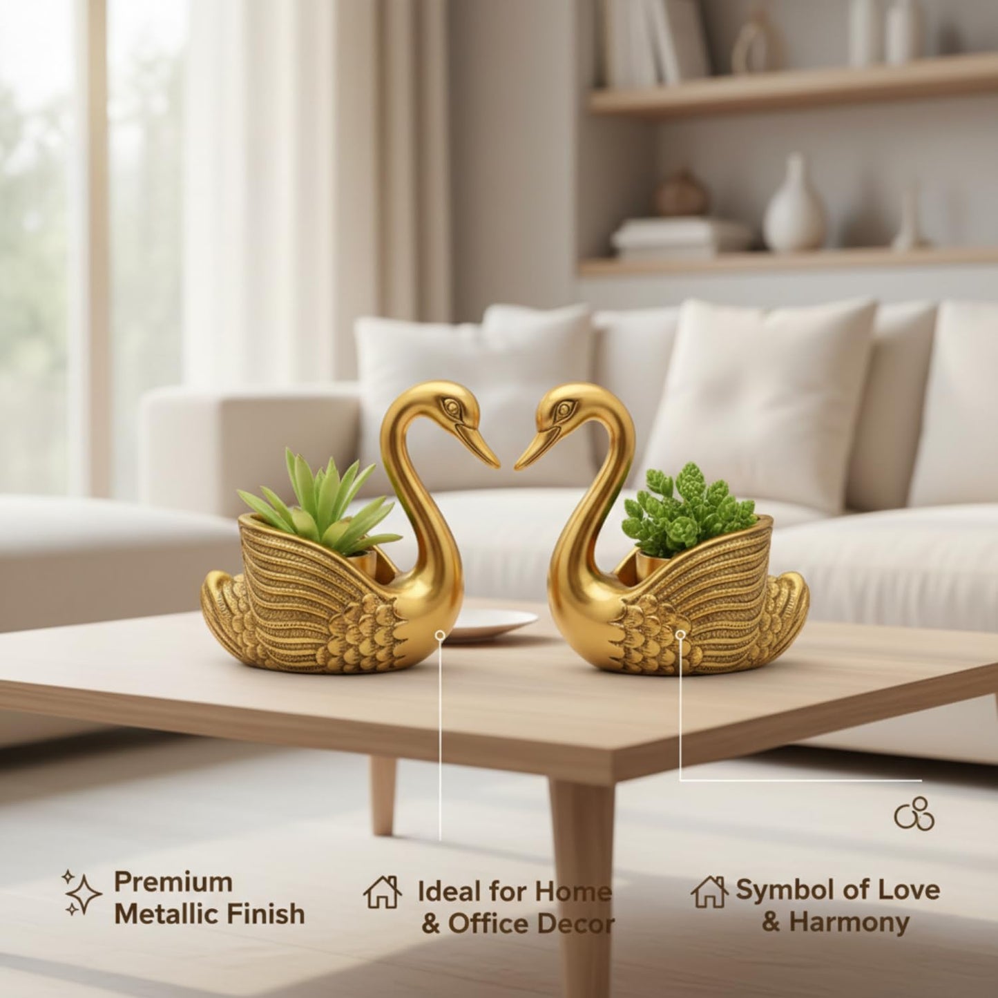 Kalakriti Golden Swan Pair Candle Holder Showpiece for Home Decoration and Good Luck | Aluminium Swans Couple Idol for Anniversary Valentine Wedding Gift & Living Room Décor (Candles not Included)