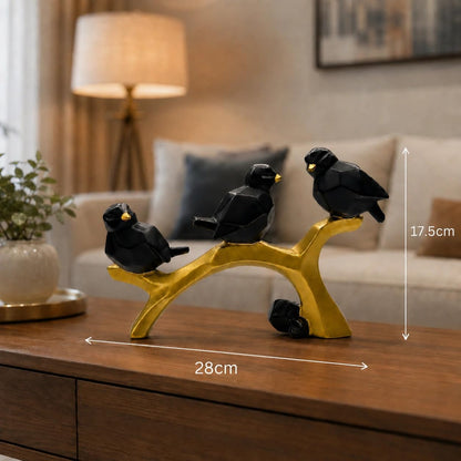 Charming Birds Sculpture Showpiece for Home & Office Décor | Modern Nature-Inspired Figurine for Living Room, Study Table, Shelf & Console Styling - Black and Gold