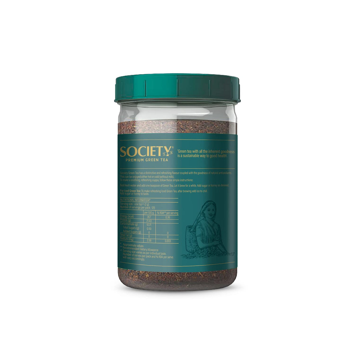 Society Premium Green Tea — Whole Green Tea Leaves, Rich In Natural Antioxidants, Light & Clean Cup For Daily Wellness, Hasmukhrai & Co. Since 1924 | 250 g Bottle | No Flavouring