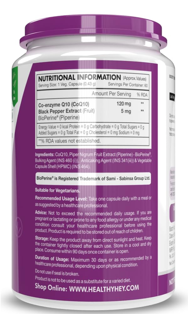 Zephivo HealthyHey Nutrition High Absorption CoQ10 with BioPerine-125mg -Pack of 60 Capsules
