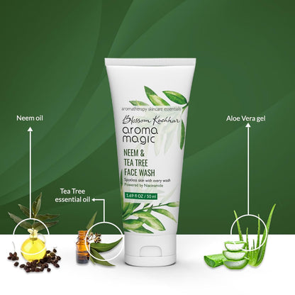 Aroma Magic Neem & Tea Tree Face Wash with 5% Niacinamide – Cleanser with Anti-Acne & Antibacterial Formula with Neem & Tea Tree Oil for Oily, Pimple-Prone Skin, 100ml