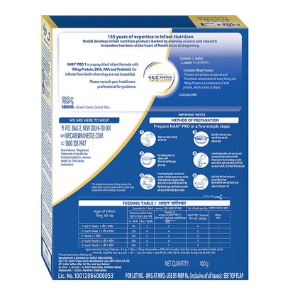 Nestlé NAN PRO 1 Infant Formula with Probiotic (Up to 6 months), Stage 1-400g Pouch in Box