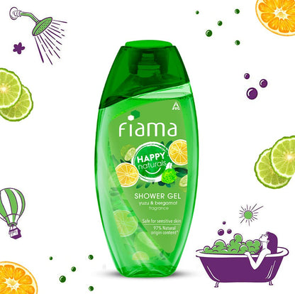 Fiama Happy Naturals Body Wash Shower Gel, 250ml, Yuzu and Bergamot, Body Wash for Women & Men, 97% Natural Origin Content, Safe on Sensitive Skin Bodywash
