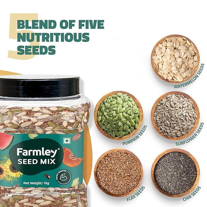 Farmley Seeds Mix, Edible Seed I Healthy Diet Snacks | 100% Natural, dietary fiber,omega-3s I Chia, Pumpkin,Flax, Watermelon and Sunflower Seeds (1000g)