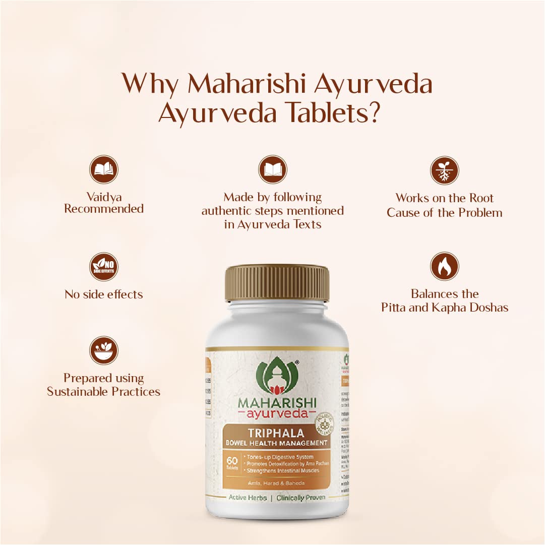 Zephivo Maharishi Ayurveda Triphala Tablets 1000mg | Supports Healthy Digestion | Improves Bowel Wellness| Relieves Constipation | Pure Herbs Used |100% Ayurvedic
