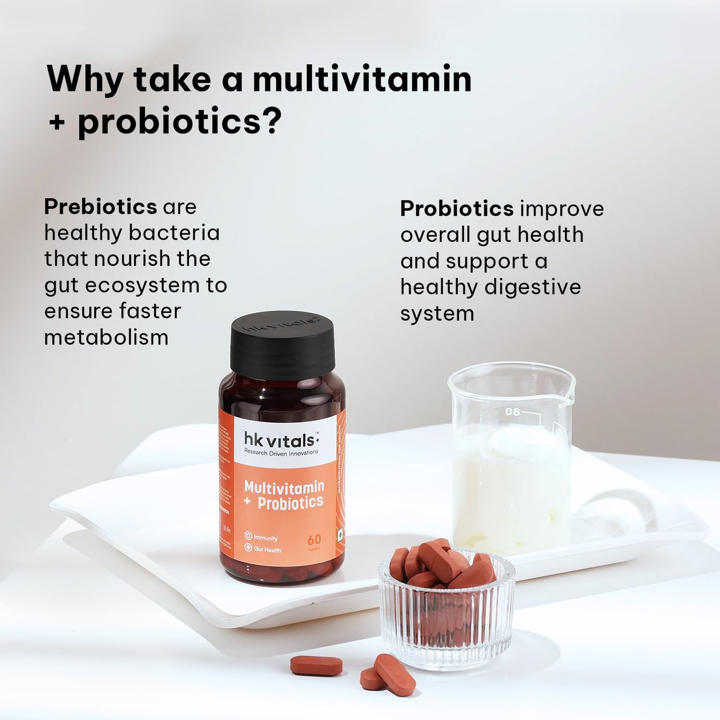 Hk vitals Multivitamin Plus Probiotics (60 Tablets) | For Men and Women | Vitamin C, Vitamin B, Vitamin D, & Zinc, Supports Immunity and Gut Health