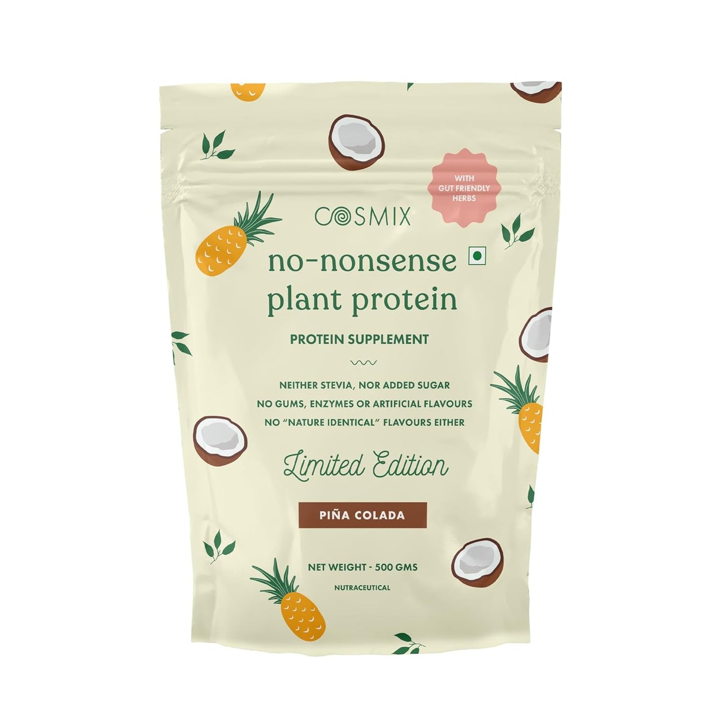 Cosmix No-Nonsense Plant Protein | 23 Protein/Serve, 1Kg Pouch | Pina Colada | Plant Based Protein, Pea & Rice Isolate | Clean, Easy to Digest | All Essential Amino Acids