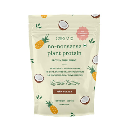 Cosmix No-Nonsense Plant Protein | 23 Protein/Serve, 1Kg Pouch | Pina Colada | Plant Based Protein, Pea & Rice Isolate | Clean, Easy to Digest | All Essential Amino Acids
