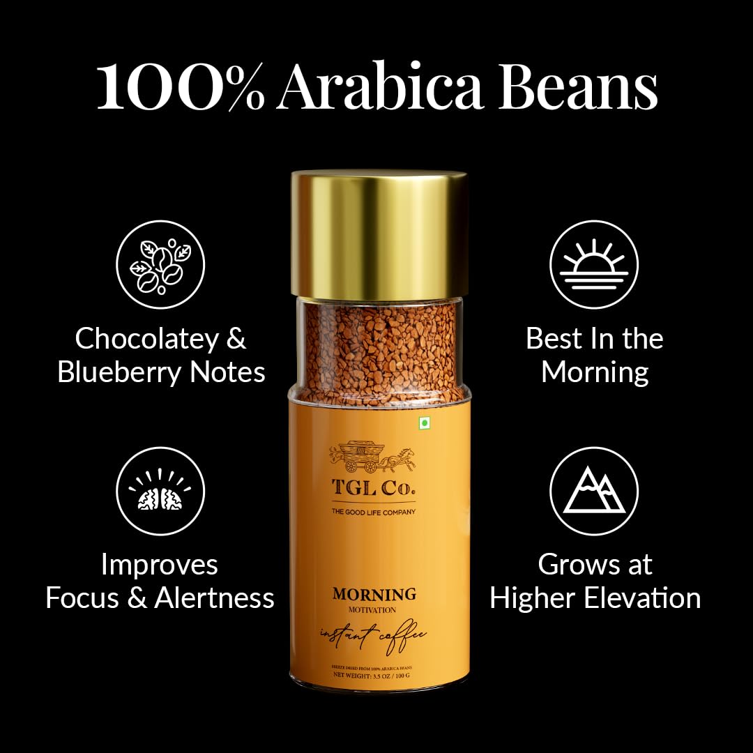 TGL Co. Morning Motivation Instant Coffee Powder (100g) 100% Arabica Coffee Beans | Rich & Aromatic Antioxidant-Rich Boosts Energy & Focus | Perfect for Hot & Cold Coffee