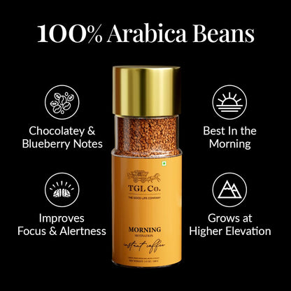 TGL Co. Morning Motivation Instant Coffee Powder (100g) 100% Arabica Coffee Beans | Rich & Aromatic Antioxidant-Rich Boosts Energy & Focus | Perfect for Hot & Cold Coffee