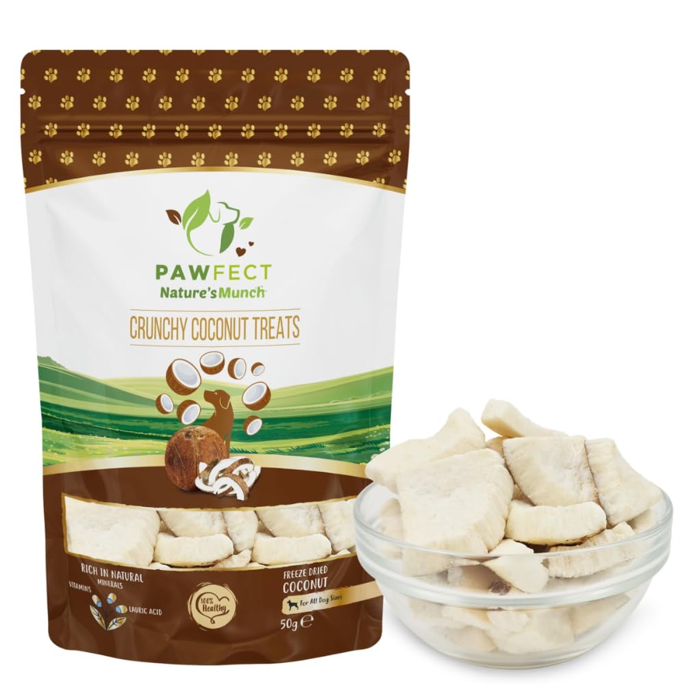 Pawfect 100% Natural Freeze-Dried Coconut Treats for Dogs | Single Ingredient | Vegan Treats | Grain & Gluten Free | Low Calorie Training Treats (50g)