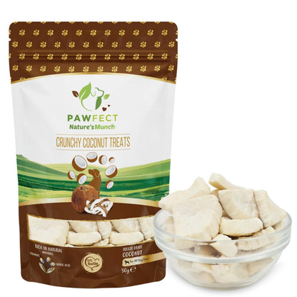 Pawfect 100% Natural Freeze-Dried Coconut Treats for Dogs | Single Ingredient | Vegan Treats | Grain & Gluten Free | Low Calorie Training Treats (50g)