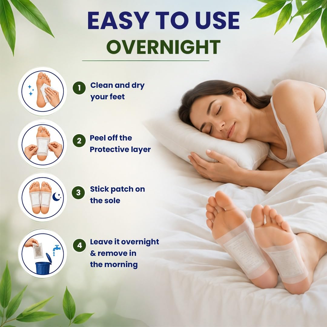 Shatras Herbal Foot Patch for Detox & Relaxation | Overnight Foot Pads for Tired Feet | Natural Ingredients for Sleep Aid, Pain Relief, Toxin Removal with Bamboo Vinegar Foot Patches with Adhesive Sheets-20 Pieces (PACK OF-1)