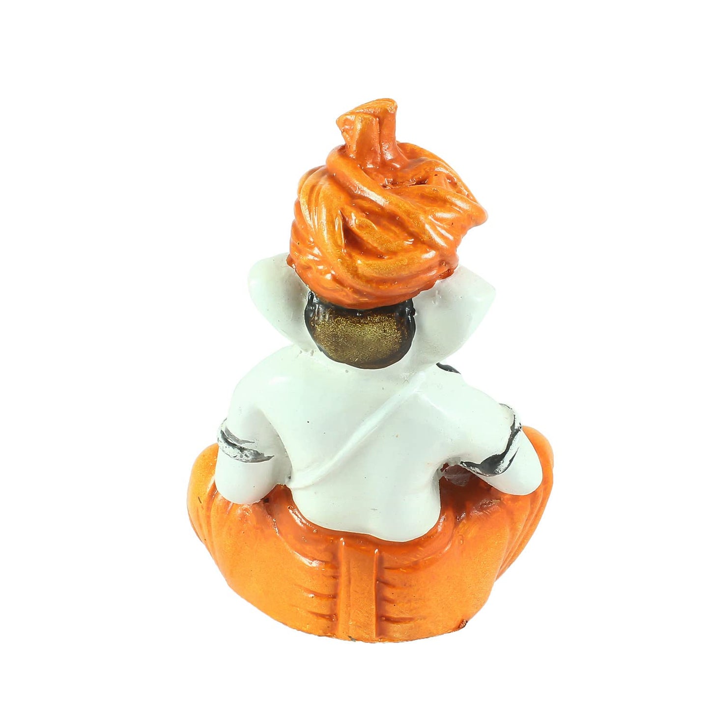 eCraftIndia Synthetic Fiber Lord Ganesha Playing Manjeera Statue (7.62 cm x 7.62 cm x 12.7 cm, Orange and Brown)