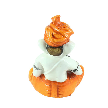 eCraftIndia Synthetic Fiber Lord Ganesha Playing Manjeera Statue (7.62 cm x 7.62 cm x 12.7 cm, Orange and Brown)