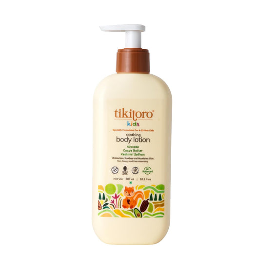 Tikitoro Kids Soothing Body Lotion | Pediatrician Approved | Moisturizes, Soothes & Nourishes Skin |100% Vegan with Avocado, Cocoa Butter, Kashmiri Saffron Extract |Daily Use (Age: 4+ Years) (300 x 1)