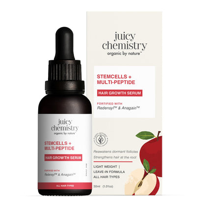 Juicy Chemistry Stem Cells + Multi-Peptide Hair Growth Serum with Redensyl & Anagain, 30 ml | Hair Growth Booster | Controls Hair Fall | Clinically Proven Actives | Leave-In Serum for Thicker & Stronger Hair