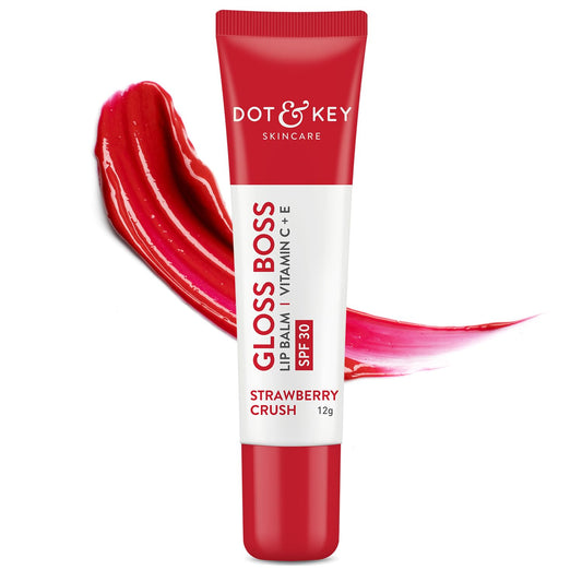 Zephivo Dot & Key Strawberry Lip Balm (12gm) for Moisturization | Soft and Naturally Pink Lips |Tinted Lip Balm with SPF 30 & Vitamin C + E | Lipbalm for Dry & Dark Lips | Lip Balm for Women
