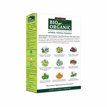 Box of Bio Organic Herbal Henna Powder on a white background