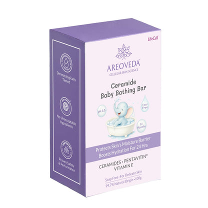 AreoVeda Ceramide Baby Bathing Bar - 100g | Enriched with Ceramide NP for Newborns | Paediatrician-Approved | Dermat-Tested | Protects Skin Barrier | 24 Hrs Post-Wash Hydration | EWG Verified | Soap-Free, No Artificial Fragrance, Parabens or SLS