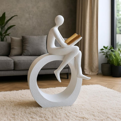 Aura 3D Person Reading a Book on Circular Base Abstract Statue for Home Decor showpiece Figurine Sculpture for Home Decoration Items for Living Room Office Desktop Bookshelf White Art Gift