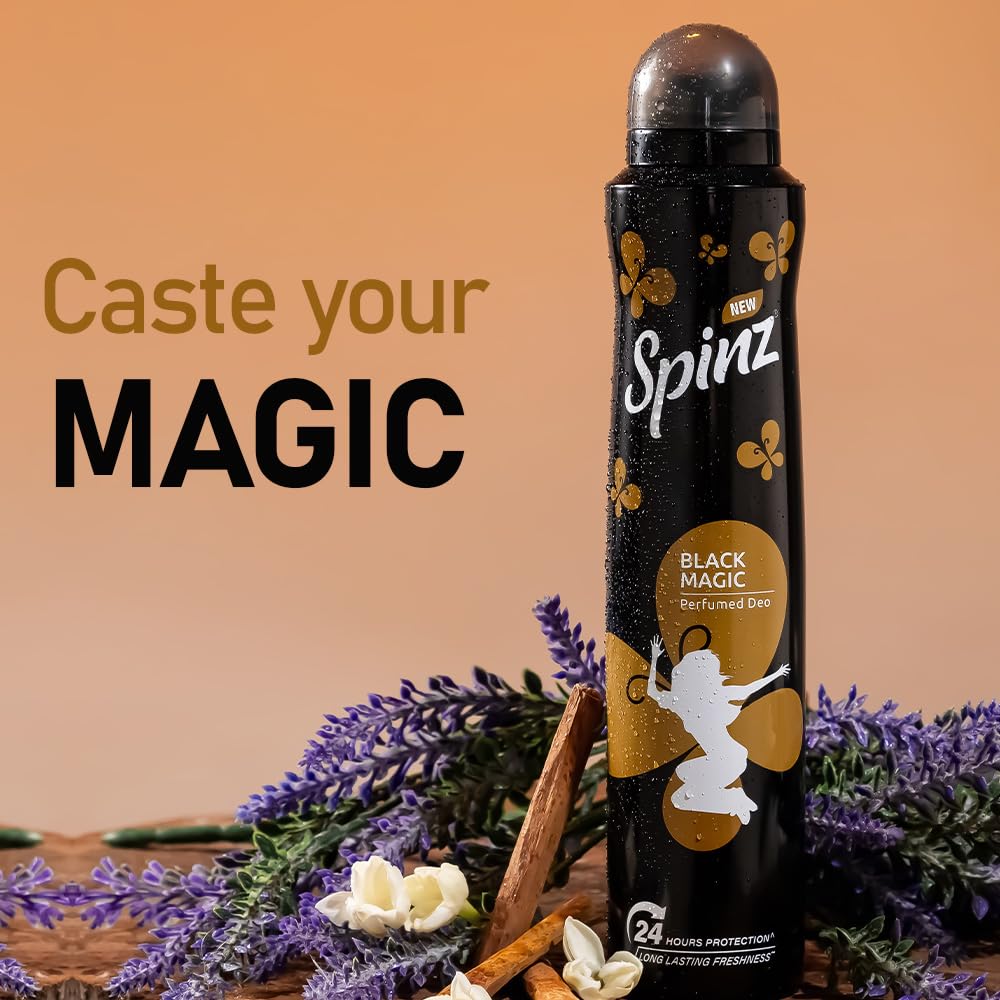 New Spinz Black Magic Perfumed Deo for Women, with International Fragrances for Long Lasting Freshness and 24 Hours Protection from Odour causing Bacteria, 200ml