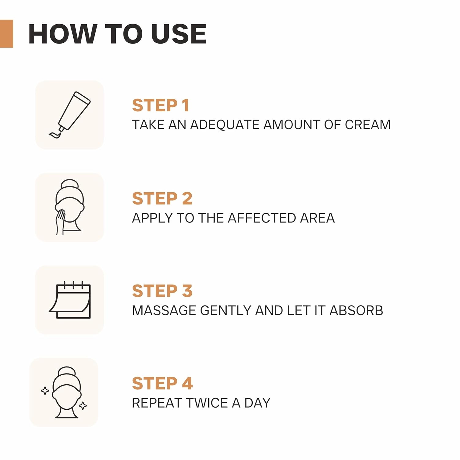 Instructions on how to use a cream with icons and text on a white background