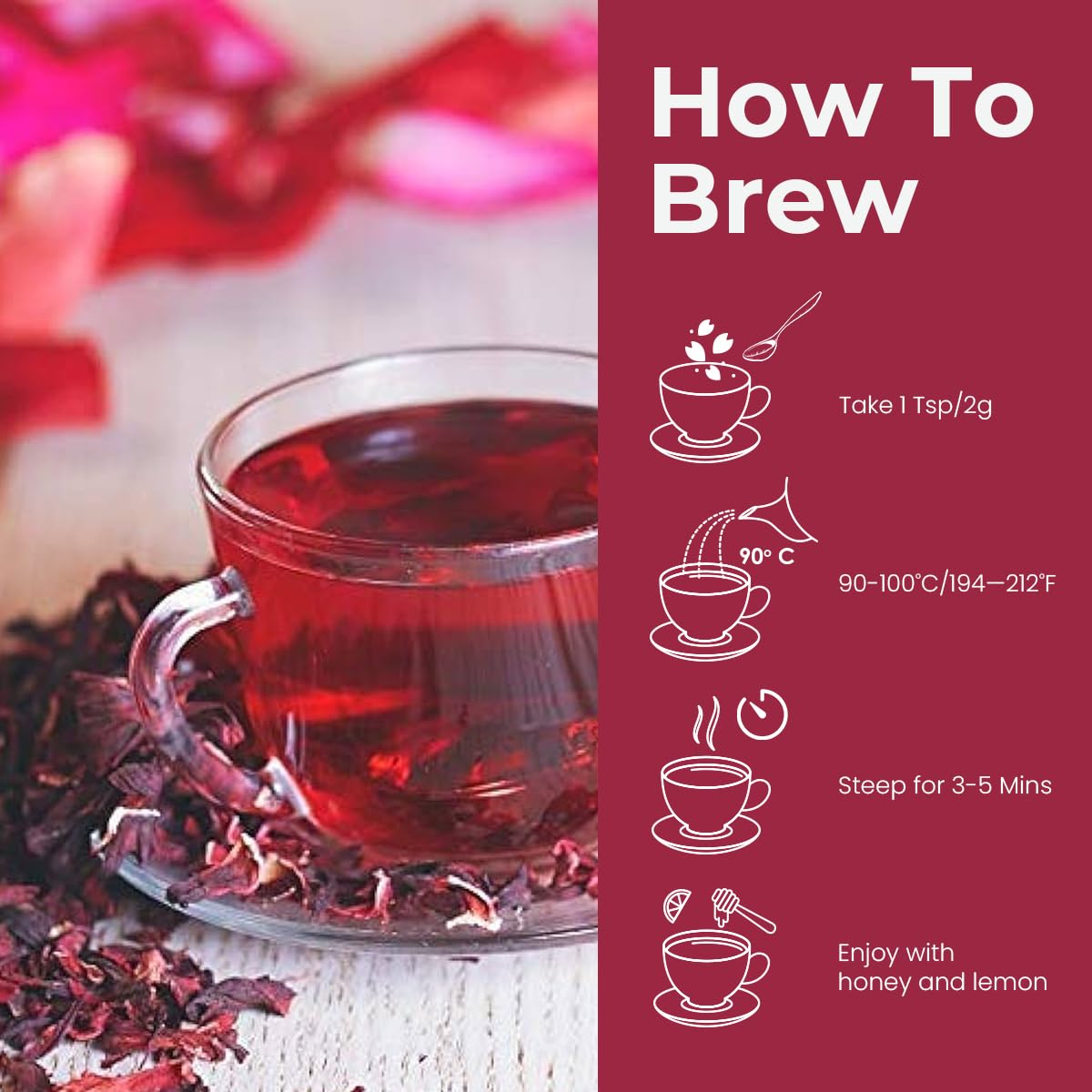 BLUE TEA Hibiscus Tea Leaves 50 gm (80+ Cups) | Dried Hibiscus Flowers | Gudhal Ke Phool | Caffeine Free Herbal Infusion | Dry Flowers | Skin & Hair Care | Pet Jar