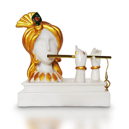 Decorative Krishna Idol Playing Flute Figurine, White and Gold Resin,Showpiece for Home Decor Living Room House Warming Gift Krishna Statue for Good Luck Wealth properity19x11x19 cm
