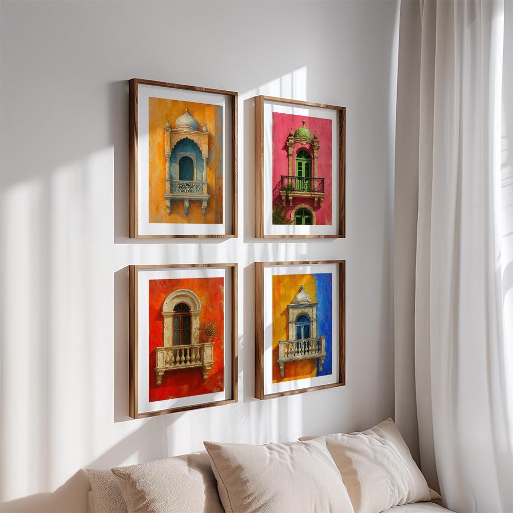 Set of 4 Traditional Indian Wall Painting for Bedroom & Paintings for Living Room Wall Decor - (10.5X13.5 Inch, Wall Art Paintings)