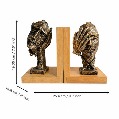 eCraftIndia Wooden Book End with Resin Handmade Human Face with Hand Showpieces for Home Decor Office Table | Gift for Housewarming Birthday