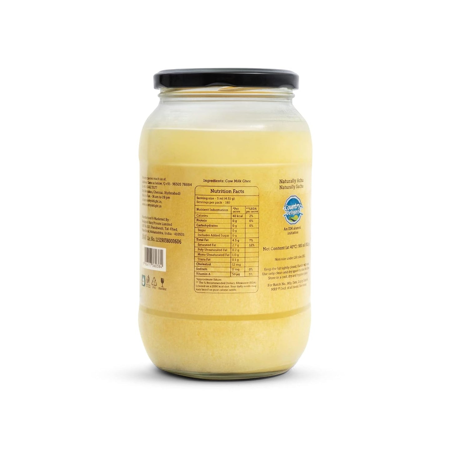 Country Delight Cow Ghee | 100% Pure Desi Danedar Cow Ghee, 900 ML (Single Pack) - Naturally Aromatic with a Unique Granular Texture