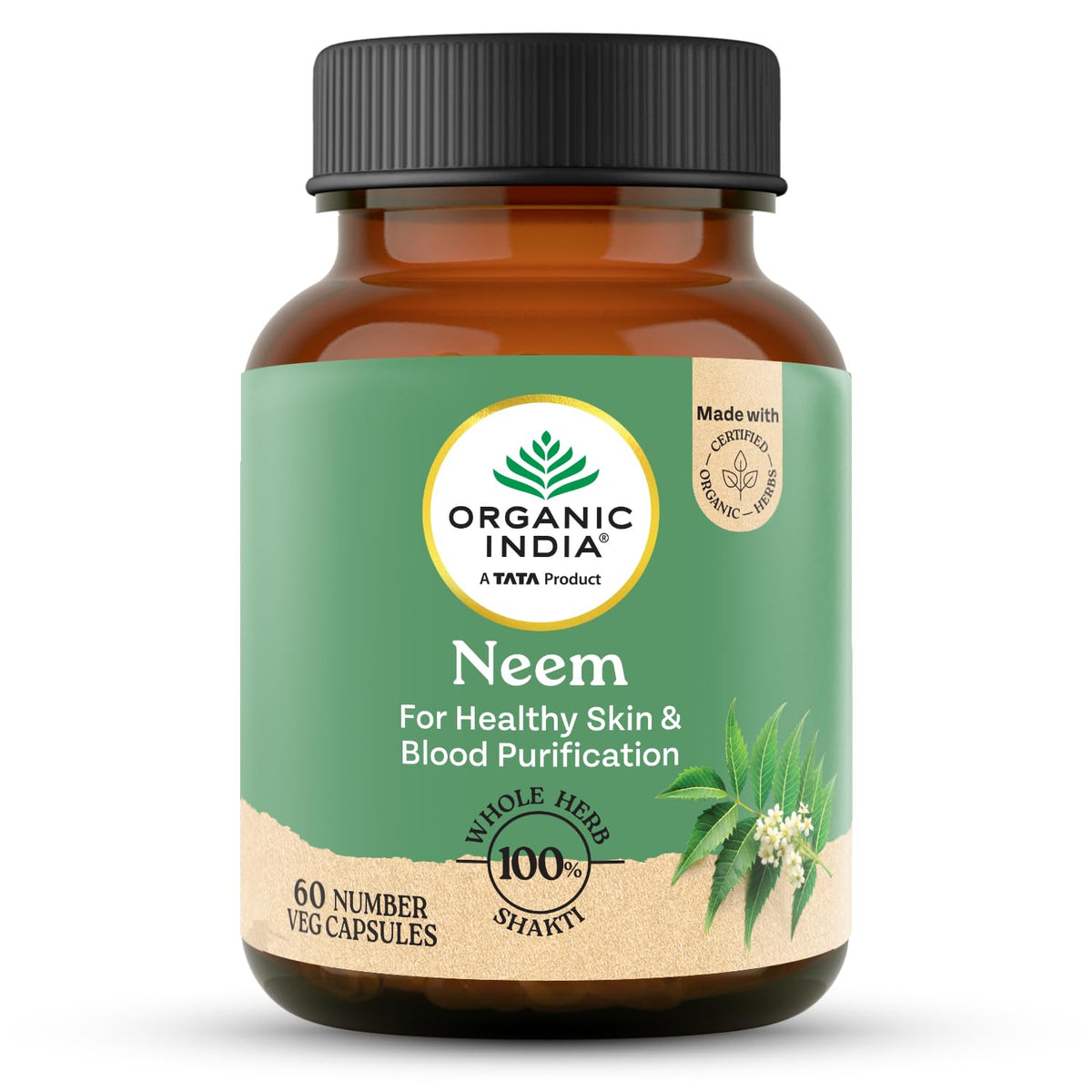 Organic India Neem Blood Purifier - 60 Veg Capsules, Natural Blood Purifier, Plant-Based Anti-Bacterial, Anti-Viral, With Immunity Boosting Properties, GMP & NPOP Certified Organic