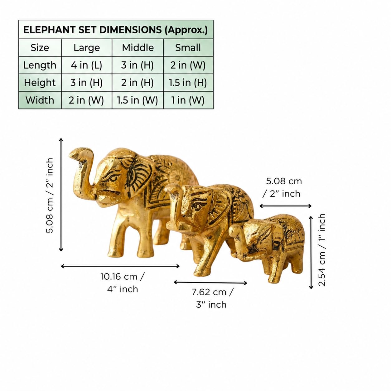 eCraftIndia Set of 3 Golden Metal Elephant Statues for Good Luck| Animal Figurines Decorative Elephant Showpieces| Elephant Decorative Items for Home Living Room Office| Gift for Diwali Housewarming