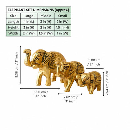 eCraftIndia Set of 3 Golden Metal Elephant Statues for Good Luck| Animal Figurines Decorative Elephant Showpieces| Elephant Decorative Items for Home Living Room Office| Gift for Diwali Housewarming