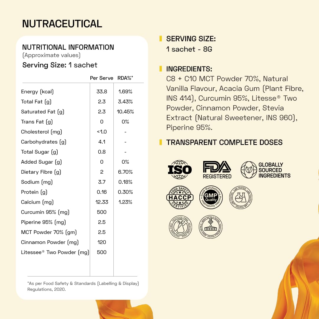 Ace Blend Curcumin WONDER LATTE | 5 Serves | Turmeric Extract | MCT powder | Bio Piperine | 100% Natural Cinnamon Flavour | High Immunity | Anti inflammation | Brain & Gut Health. Relish Cold/Hot