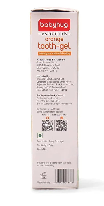 Babyhug Orange Flavoured Tooth Gel for Ages 6 Months+ |100% Natural Ingredients Fluoride Free No SLS/SLES- 50 g (1)