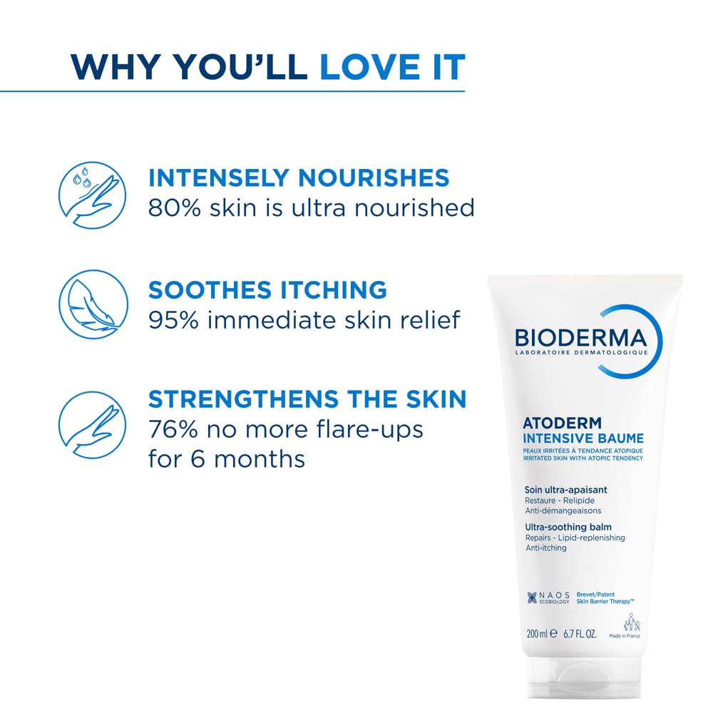 Bioderma Atoderm Intensive Baume packaging with benefits listed on a white background
