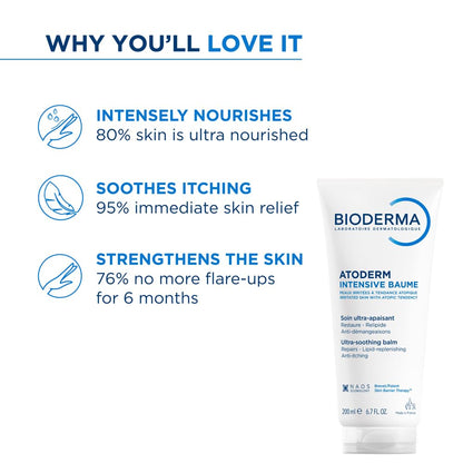Bioderma Atoderm Intensive Baume packaging with benefits listed on a white background