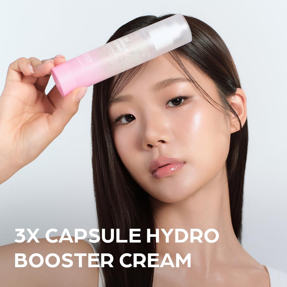 House of Hur 3X Capsule Hydro Booster Cream – 3-in-1 Hydrating Gel Cream + Primer – 8 Types Hyaluronic Acid, Hibiscus Collagen, Thyme + Green Tea – Non-Greasy – Korean Skincare (50 ml)