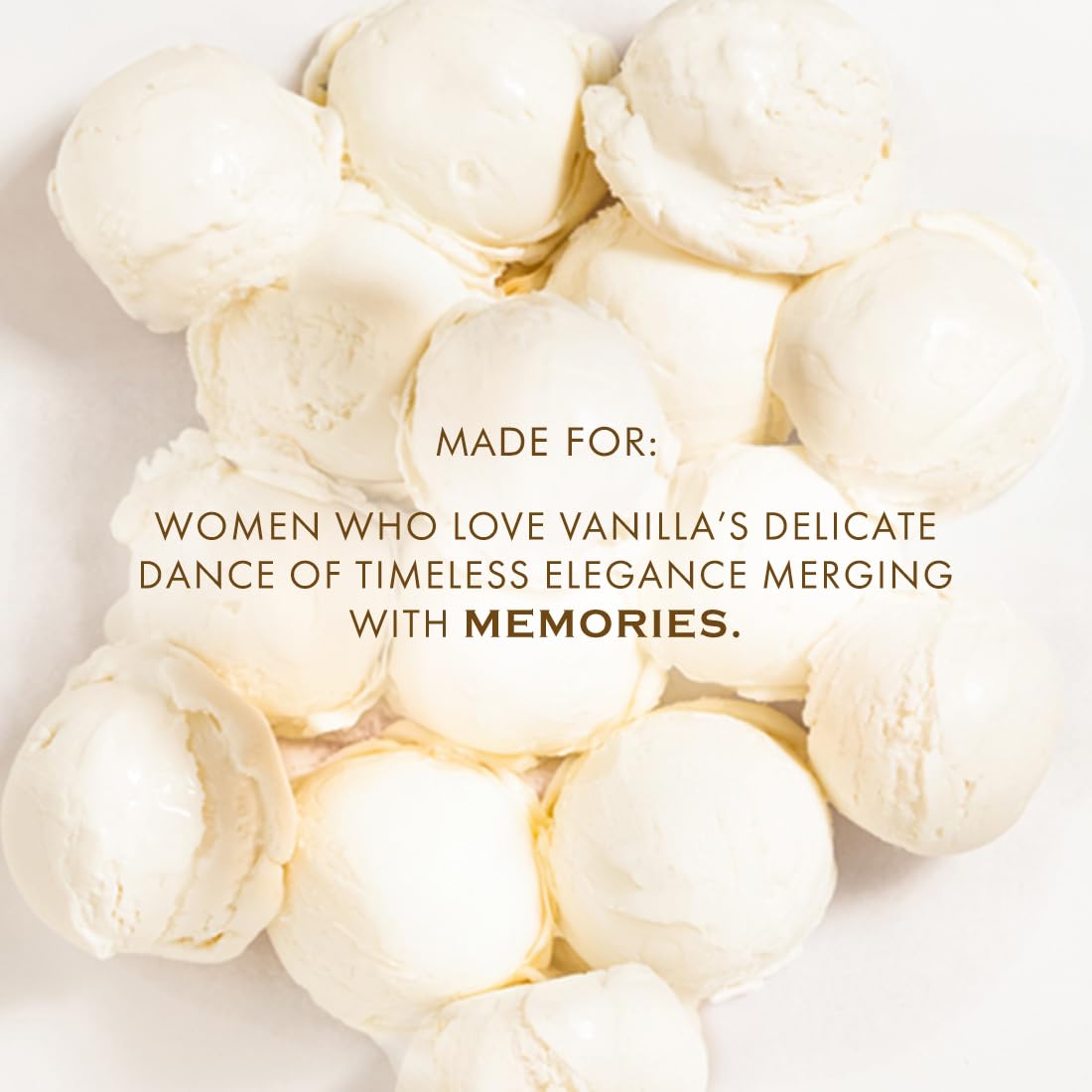 Vanilla ice cream scoops with a quote about women who love vanilla on a white background