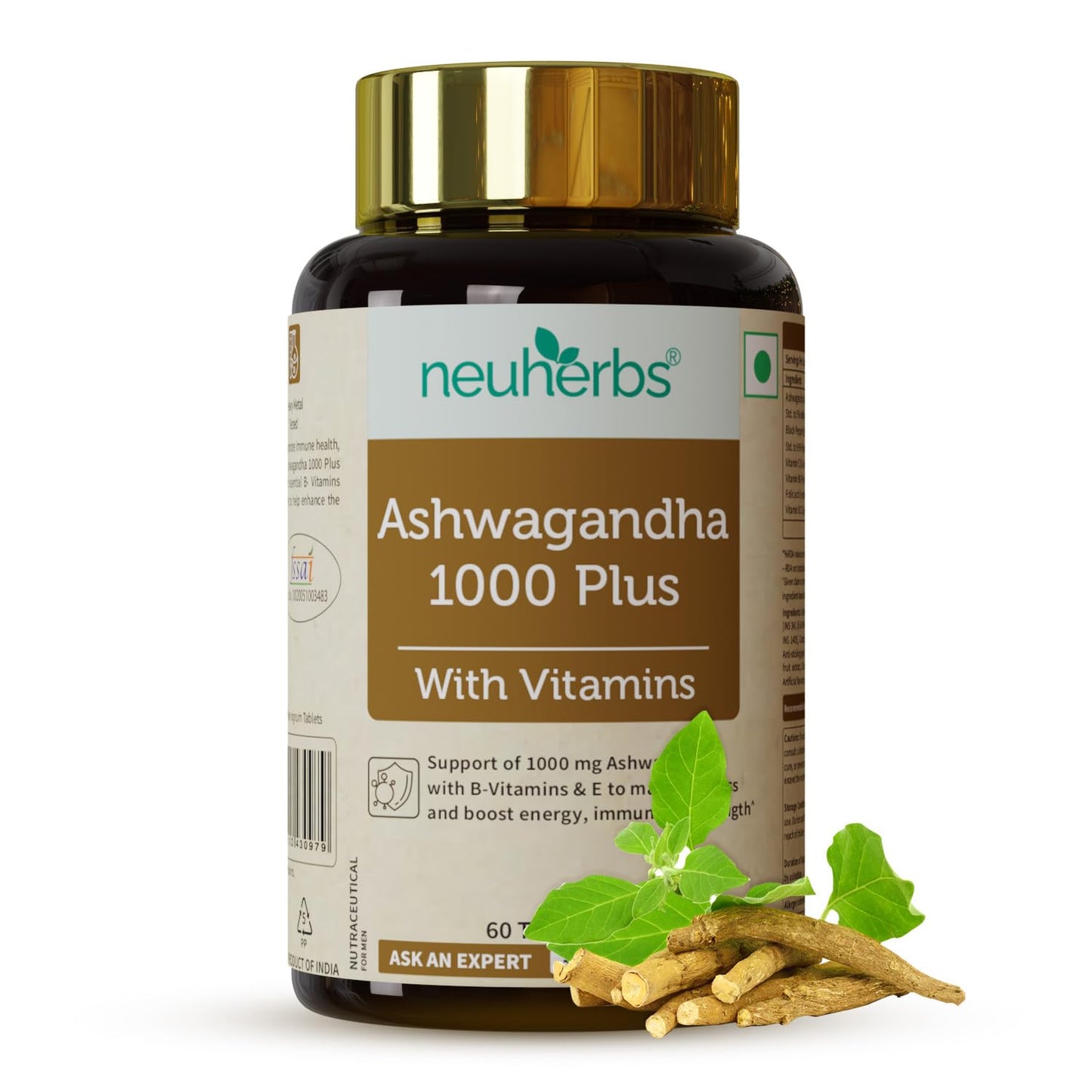 Neuherbs Ashwagandha 1000mg Tablets For Men | Manage Anxiety & Stress Relief | Ashwagandha Supplements With Vitamin B6, B9, B12 & E To Boost Energy, Immunity & Strength