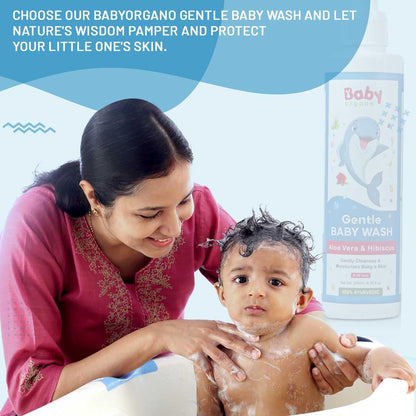 Babyorgano Baby Body Wash 200ml for Kids with Aloe Vera, Hibiscus & Neem, Cleanse Moisturize Head to Toe, All Skin Type, Paraben Free, FDCA Approved