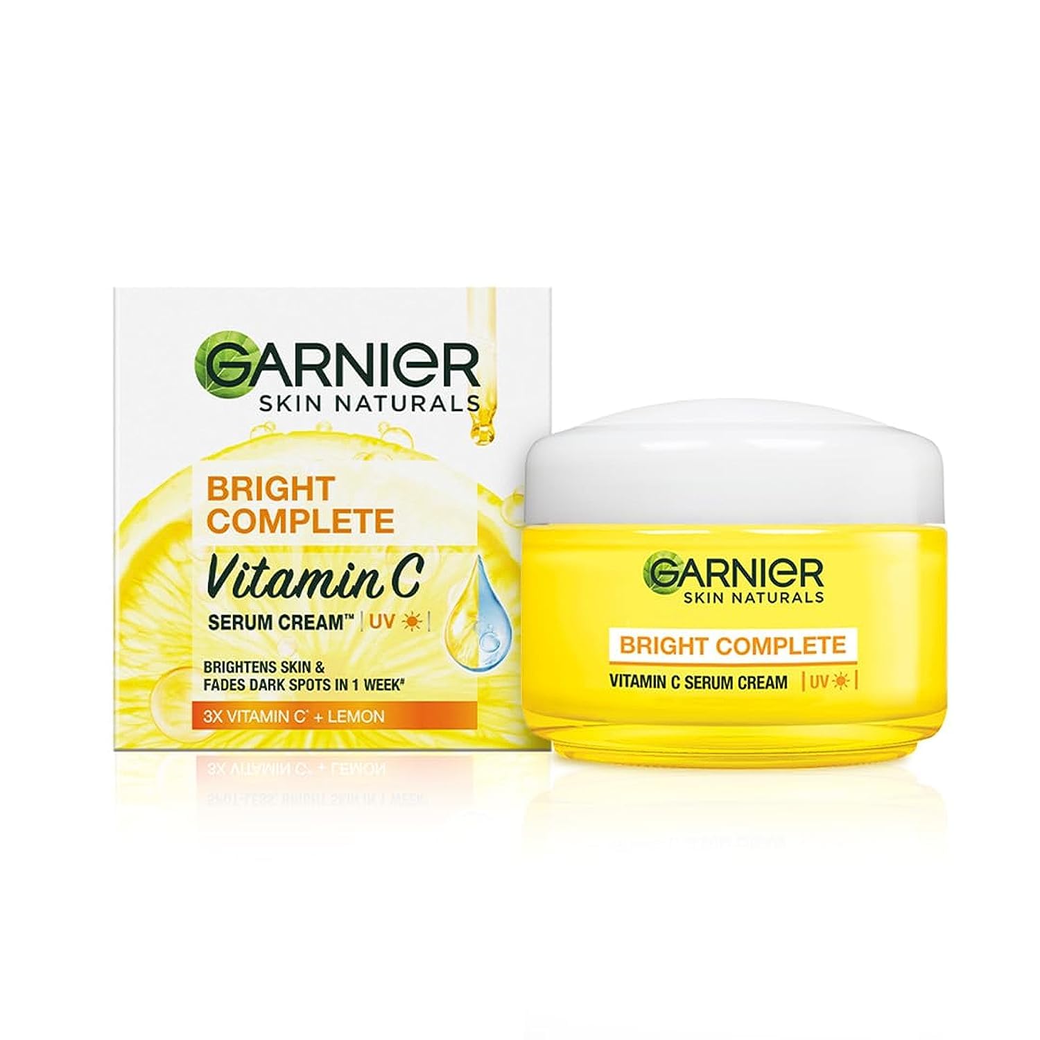 Garnier Skin Naturals Bright Complete Vitamin C Serum Cream packaging on a white background