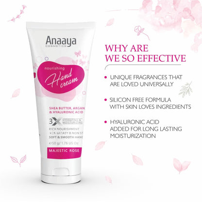 Anaaya Nourishing Hand Cream | Majestic Rose | Shea Butter & Cocoa Butter with Argan Oil & Hyaluronic | Soft & Moisturizing | Vegan & Paraben Free (50g)