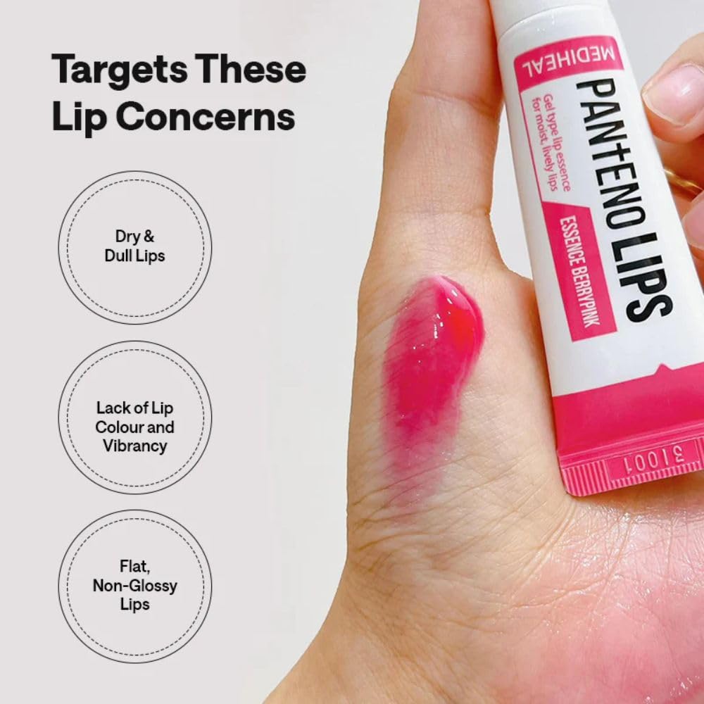 MEDIHEAL Pantenolips Healssence Berry Pink LipEssence (10 ml) Hydrating Korean Treatment with Panthenol, Berry Extracts & Vitamin E for Dry Chapped Lips with Natural Pink Tint, Intensive Lip Care